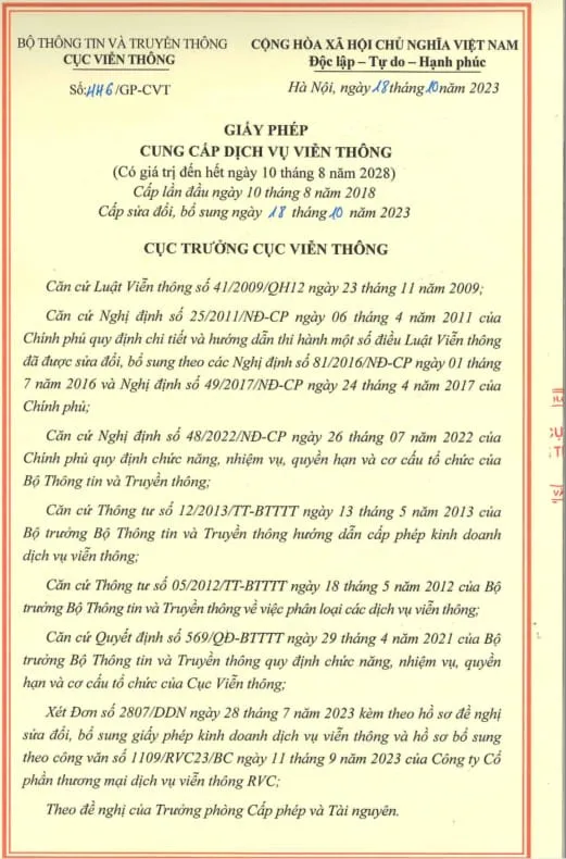 Giấy phép RVC